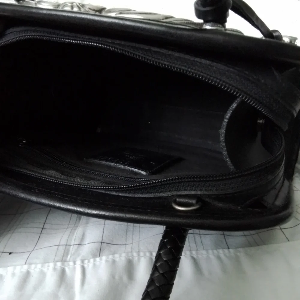 Brighton Chantilly Black Leather Croc Satchel Handbag/Shoulder Bag - Picture 4 of 5